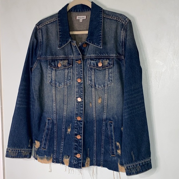 Dear John Elsie Oversized Destructed Frayed Hem 100% Cotton Denim Jacket Size M - Picture 6 of 16